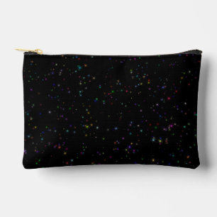 Colourful sparkling stars in night sky black desig accessory pouch