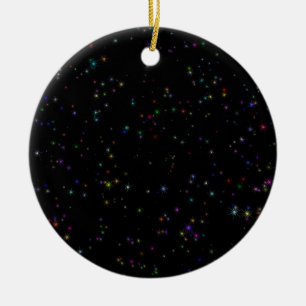 Colourful sparkling stars in night sky black desig ceramic ornament