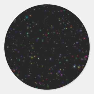 Colourful sparkling stars in night sky black desig classic round sticker
