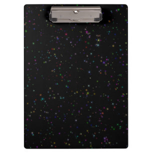Colourful sparkling stars in night sky black desig clipboard