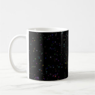 Colourful sparkling stars in night sky black desig coffee mug
