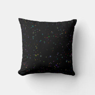 Colourful sparkling stars in night sky black desig cushion