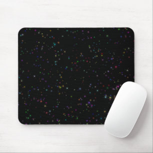 Colourful sparkling stars in night sky black desig mouse pad