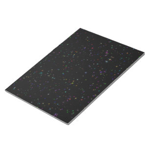 Colourful sparkling stars in night sky black desig notepad