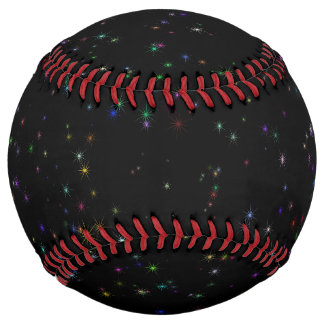 Colourful sparkling stars in night sky black desig softball
