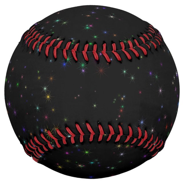 Colourful sparkling stars in night sky black desig softball (Front)