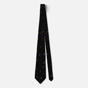 Colourful sparkling stars in night sky black desig tie