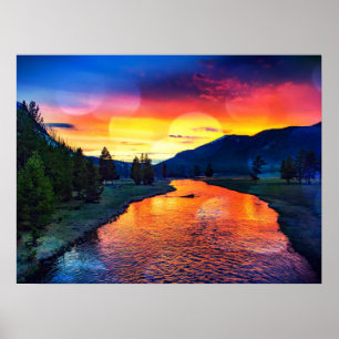 Colourful Sparkling Yellowstone River Landscape Poster
