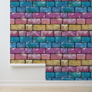 Colourful Sparkly Brick Pattern Wallpaper