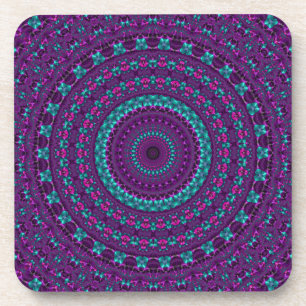Colourful Sparkly Jewel Tone Mandala Digital Art Coaster