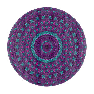 Colourful Sparkly Jewel Tone Mandala Digital Art Cutting Board
