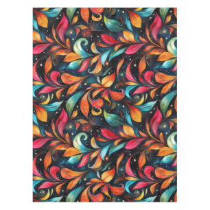 Colourful Sparkly Leaves Pattern - Black Backgroun Tablecloth