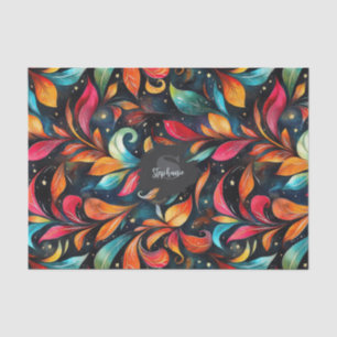 Colourful Sparkly Leaves Pattern - Black Backgroun Tissue Paper