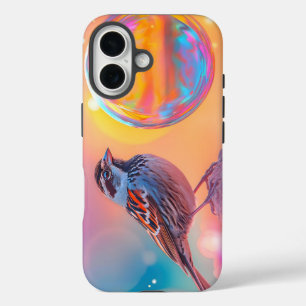 Colourful Sparrow and Rainbow Bubble iPhone 16 Case