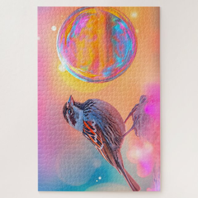 Colourful Sparrow and Rainbow Bubble  Jigsaw Puzzle (Vertical)