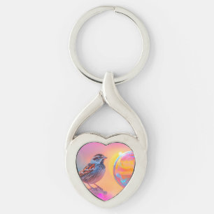 Colourful Sparrow and Rainbow Bubble  Key Ring