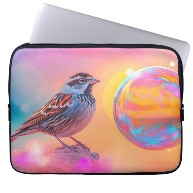 Colourful Sparrow and Rainbow Bubble  Laptop Sleeve (Front)
