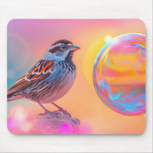 Colourful Sparrow and Rainbow Bubble  Mouse Pad