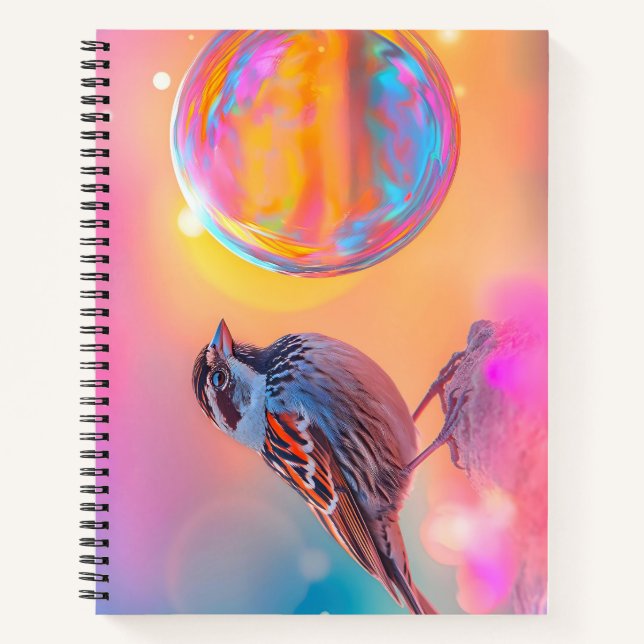 Colourful Sparrow and Rainbow Bubble  Notebook (Front)
