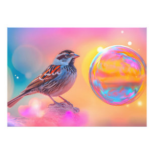 Colourful Sparrow and Rainbow Bubble Photo Print