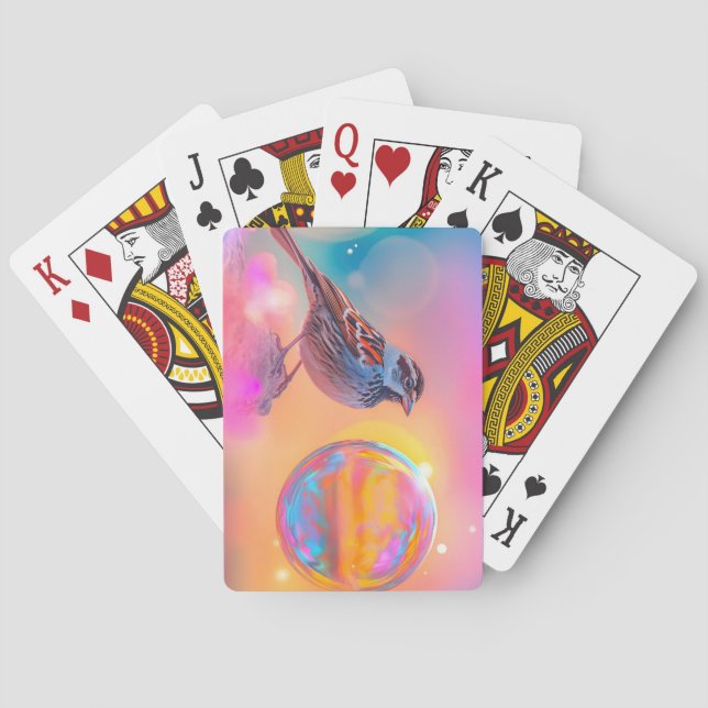 Colourful Sparrow and Rainbow Bubble  Playing Cards (Back)