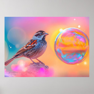 Colourful Sparrow and Rainbow Bubble Poster