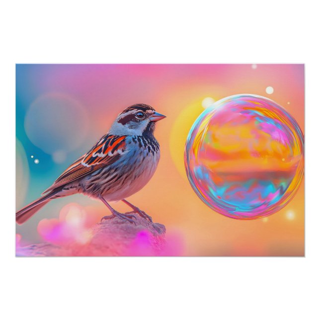 Colourful Sparrow and Rainbow Bubble  Poster (Front)
