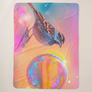 Colourful Sparrow and Rainbow Bubble Sherpa Blanket