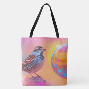 Colourful Sparrow and Rainbow Bubble Tote Bag