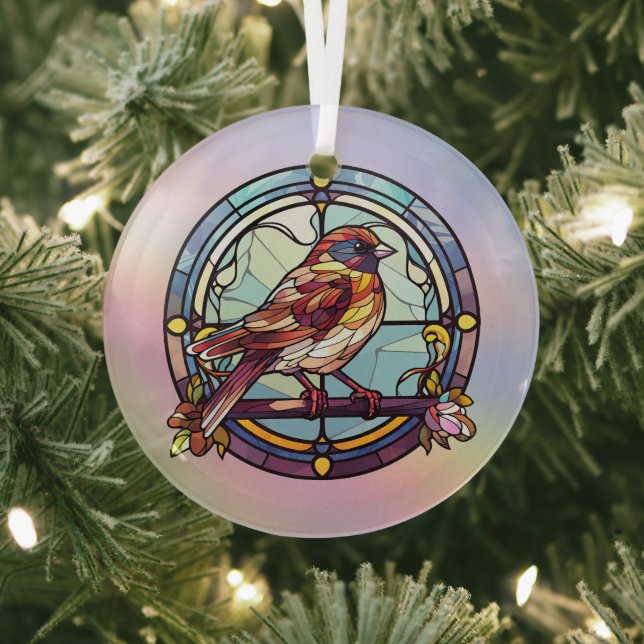 Colourful Sparrow Glass Tree Decoration (Insitu)