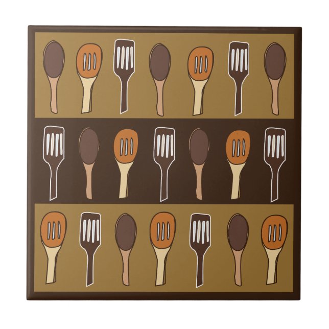 Colourful Spatula Kitchen Cooking Utensils Ceramic Tile (Front)