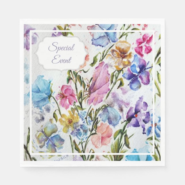 Colourful Special Event Whimsical Floral Party Napkin (Front)
