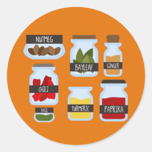 Colourful spice jars cooking style classic round sticker