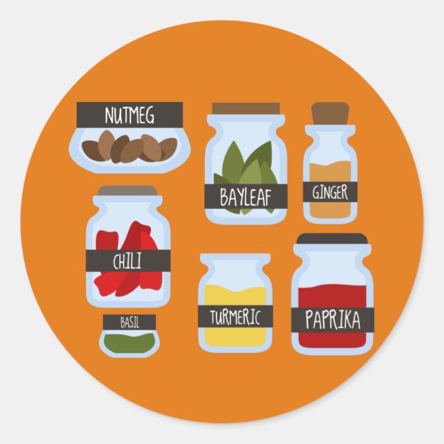 Colourful spice jars cooking style classic round sticker (Front)