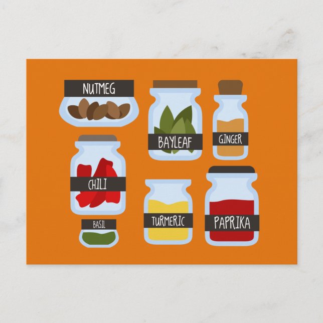 Colourful spice jars cooking style postcard (Front)