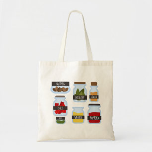Colourful spice jars cooking style tote bag