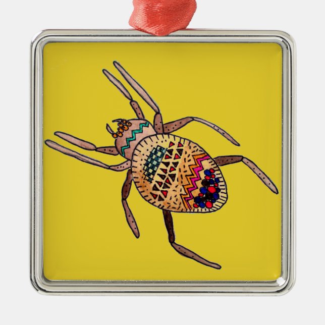 Colourful Spider arachnid art Metal Tree Decoration (Front)