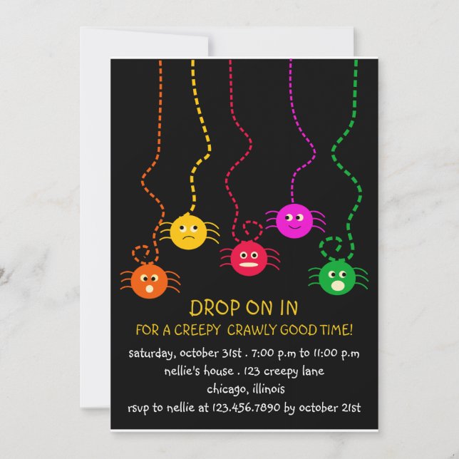 Colourful Spiders Invitation (Front)
