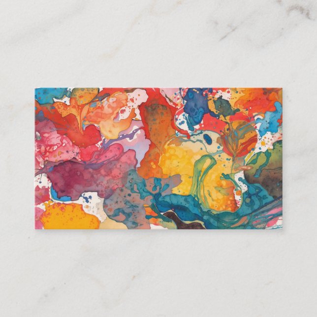 Colourful Spilled Paint Abstract Poster Business Card (Front)