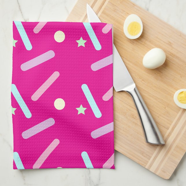 Colourful Spinkles Pastel Pattern Bright Pink Tea Towel (Quarter Fold)