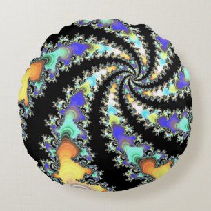 Colourful Spinning Fractal Round Pillow
