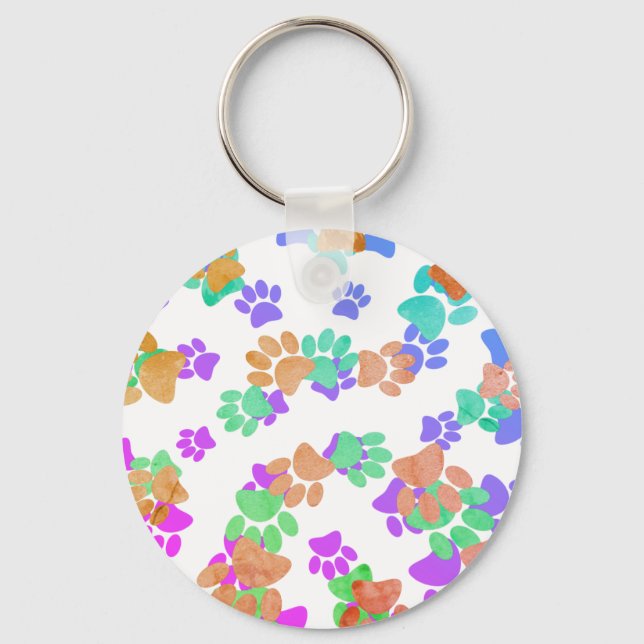 Colourful Spiral Dog Pawprint Key Ring (Front)