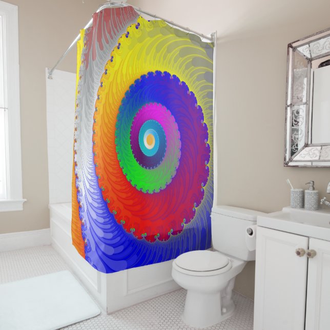 Colourful Spiral Pattern Shower Curtain (In Situ)
