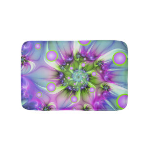 Colourful Spiral Round Shapes Abstract Fractal Art Bath Mat