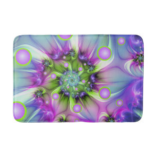 Colourful Spiral Round Shapes Abstract Fractal Art Bath Mat