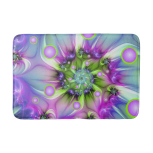 Colourful Spiral Round Shapes Abstract Fractal Art Bath Mat