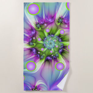 Colourful Spiral Round Shapes Abstract Fractal Art Beach Towel