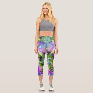 Colourful Spiral Round Shapes Abstract Fractal Art Capri Leggings