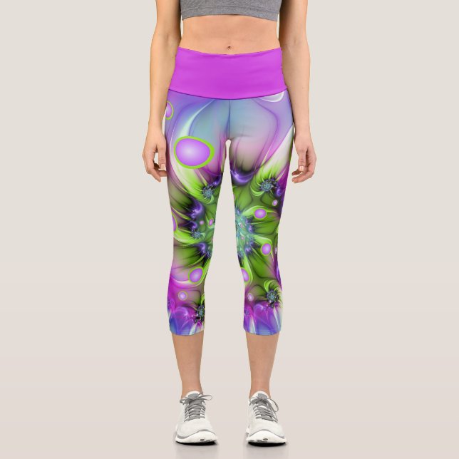 Colourful Spiral Round Shapes Abstract Fractal Art Capri Leggings (Front)