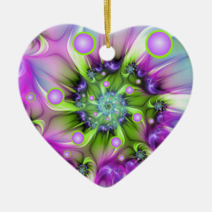Colourful Spiral Round Shapes Abstract Fractal Art Ceramic Ornament
